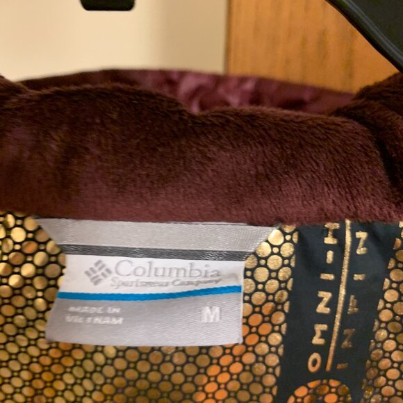 Columbia Woman coat omni heat M Burgundy Mid-length Power Lite Full-zip Hooded E - Picture 2 of 3